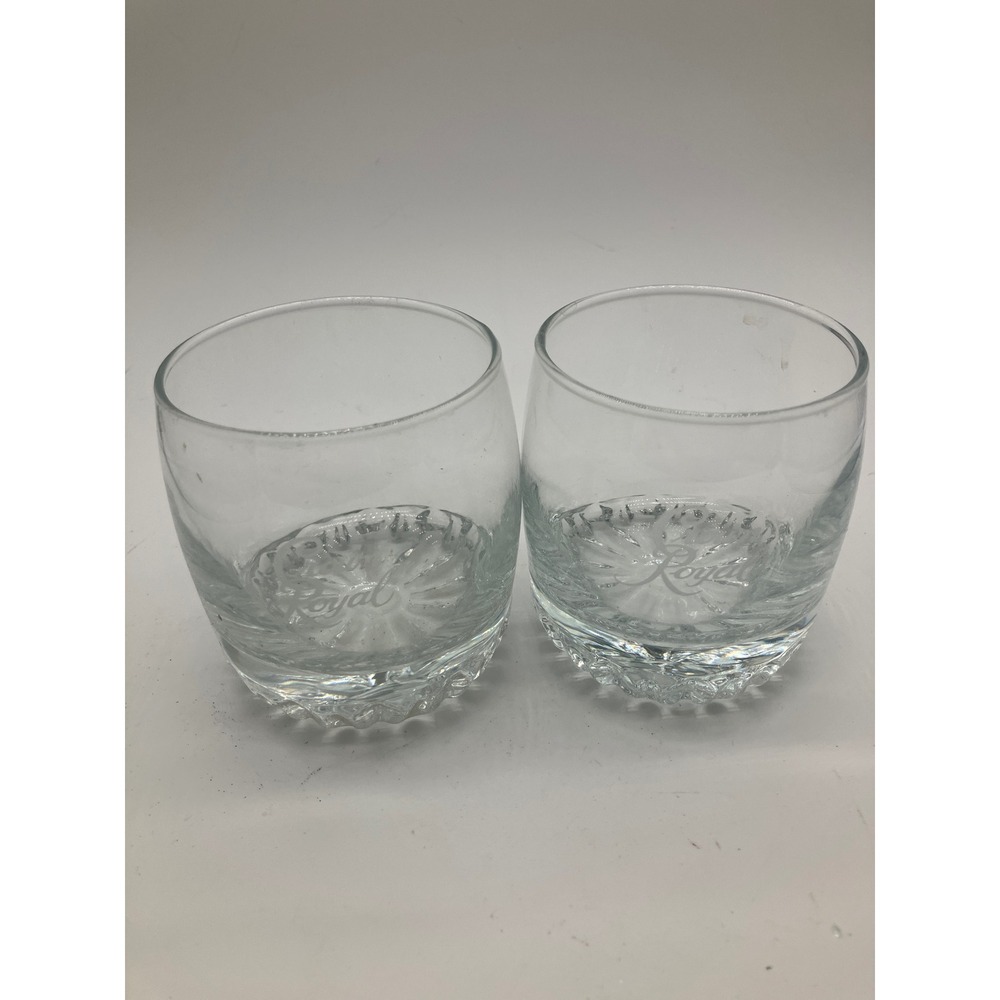 Crown Royal Whiskey Glasses Set of 2 Etched Logo Starburst Base Rocks Lowball